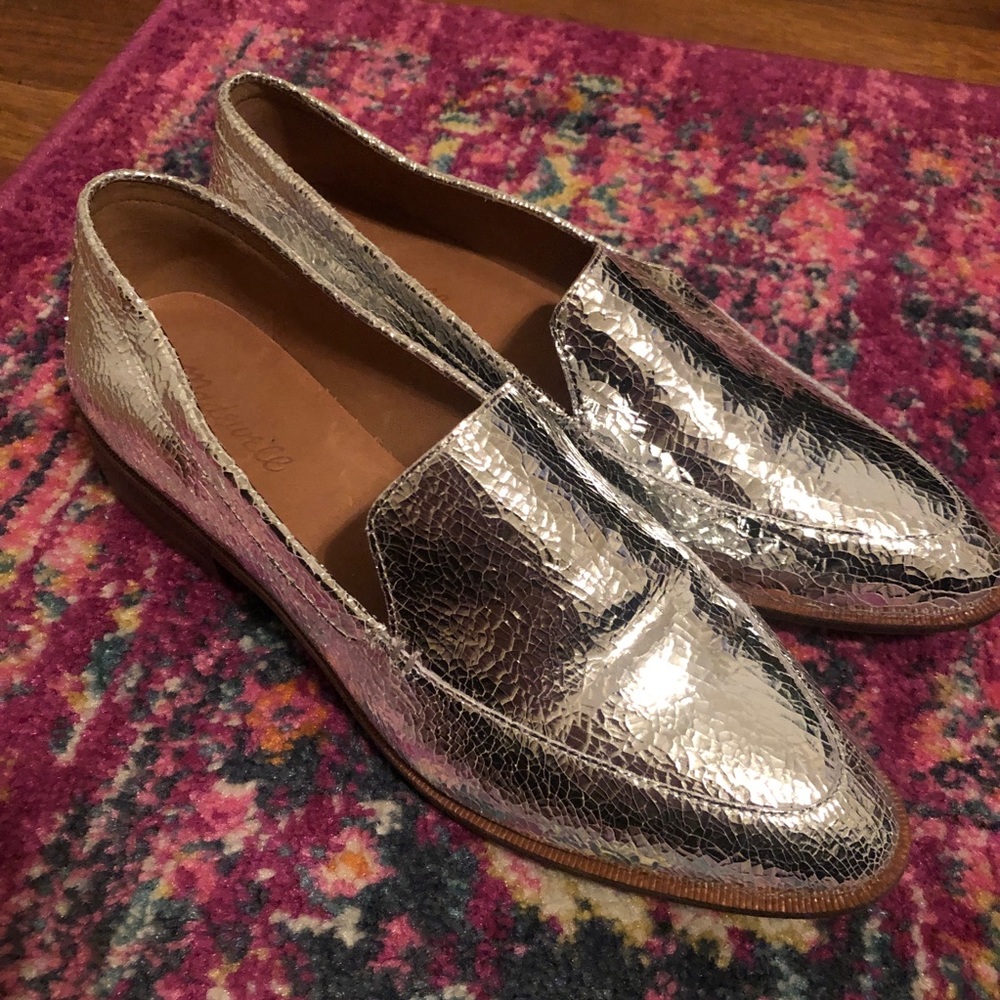 Madewell frances silver crackle metallic loafers